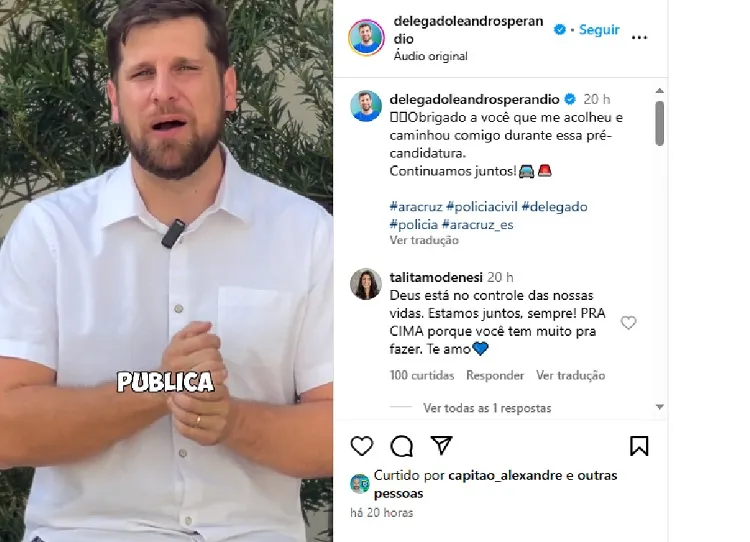 Delegado Leandro Sperandio desiste de pré-candidatura em Aracruz: “Motivo pessoal”