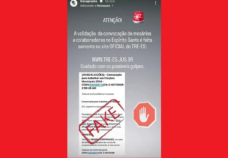 Cuidado: TRE-ES não manda links para convocação de mesário. Fique atento! 