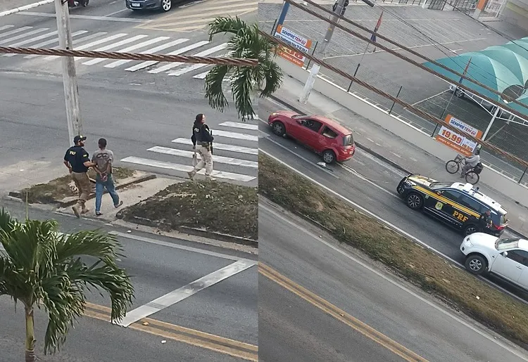 Perseguição e prisão no Centro de Linhares. PRF recuperou carro roubado