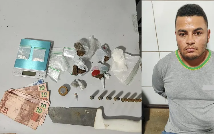 Bairro Aviso: Força Tática apreende drogas no bar, e leva um suspeito para a delegacia de Linhares
