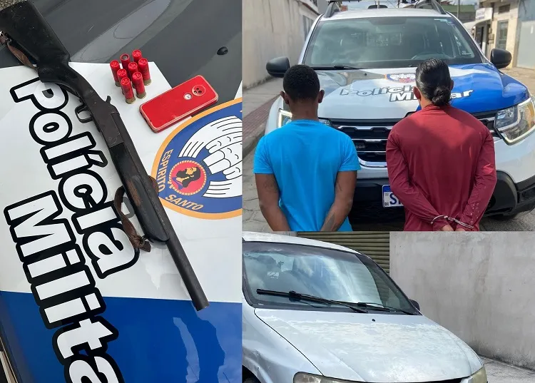 Mandado: PM aborda Celta, apreende arma e munições e leva dois indivíduos para a delegacia