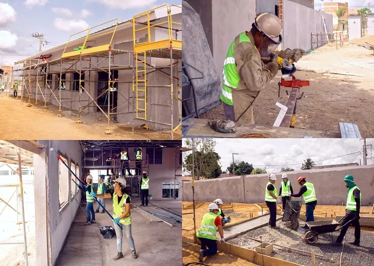 Em Linhares: Voluntários dão exemplo de uso de EPIs durante construção de Salão do Reino