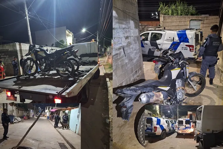 Força Tática apreende motos roubadas e drogas em ação no Aviso. Um dos veículos é do RJ