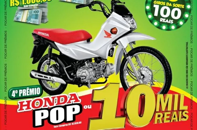 Moto zerada, mais um monte de prêmios no Pocar. Compre agora seu bilhete pelo “zapi”
