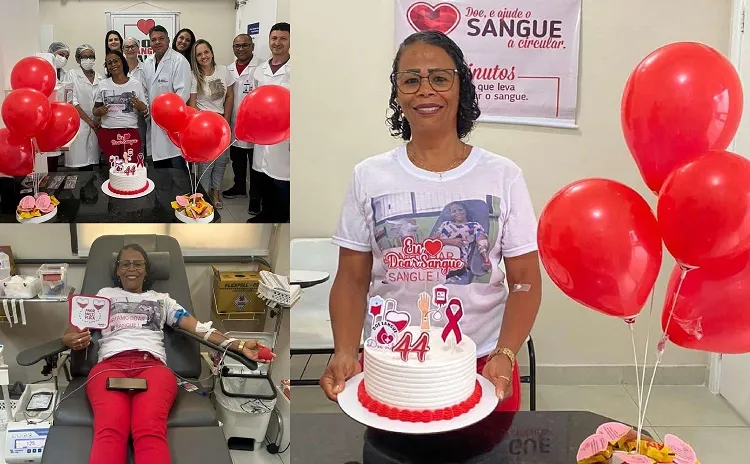Ela comemorou o aniversário doando sangue em Linhares. “Tem presente melhor não”