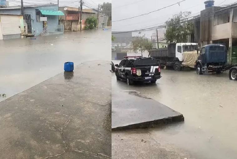 Chuva, rua alagada e Polícia Civil chamam a atenção no Pó do Shell, Linhares