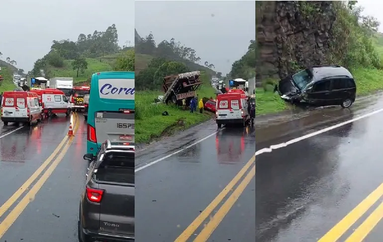 Grave acidente na BR-101. Dois óbitos na colisão que envolveu dois carros de passeio e um caminhão