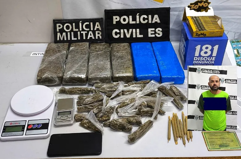 Sooretama: Mais de 5 kg de maconha apreendidos na Baixada. Um suspeito foi preso
