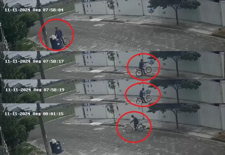Homem furta lixeira e foge de bicicleta em bairro de Linhares 