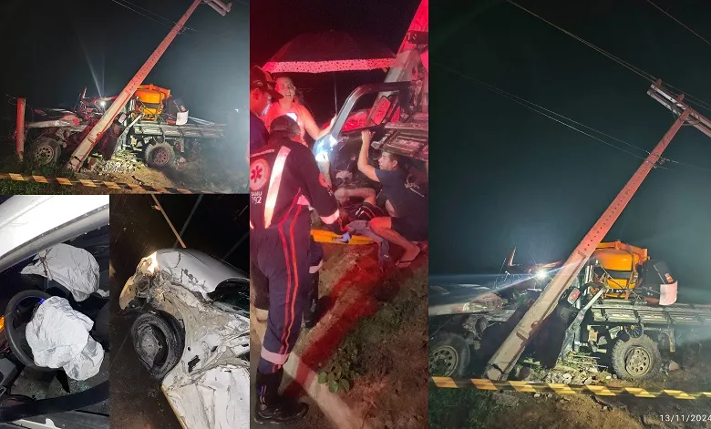 Acidente em Sooretama deixa vítima com pé esmagado. Havia risco de um poste cair