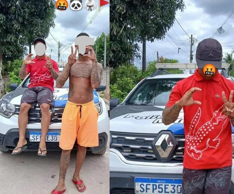 Criminosos fazem “selfie” com gesto de facção em frente à viatura da PM em Sooretama