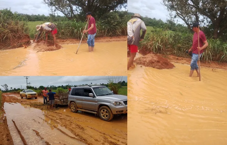 Regência: Moradores passam domingo em “força-tarefa” na estrada tomada por lama