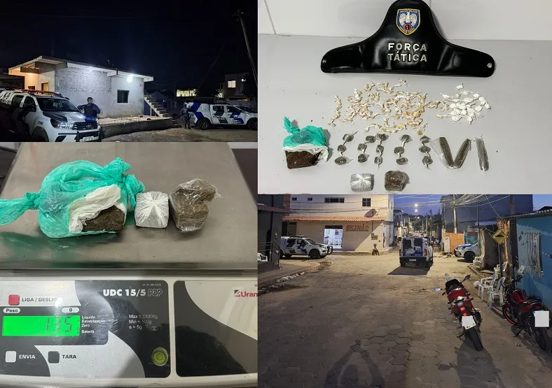Drogas apreendidas nos fundos do Posto de Saúde do Aviso, Linhares. Ação da Força Tática