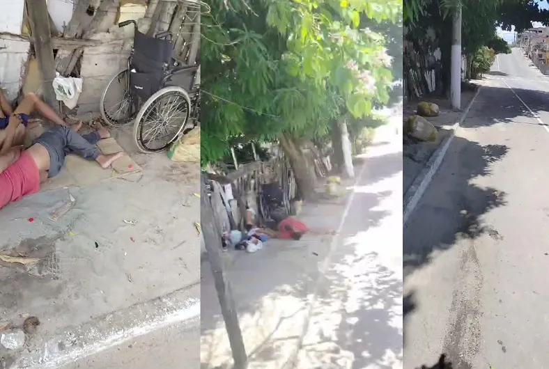 Homens no “vuco-vuco” na calçada, de dia e com sol quente em Linhares