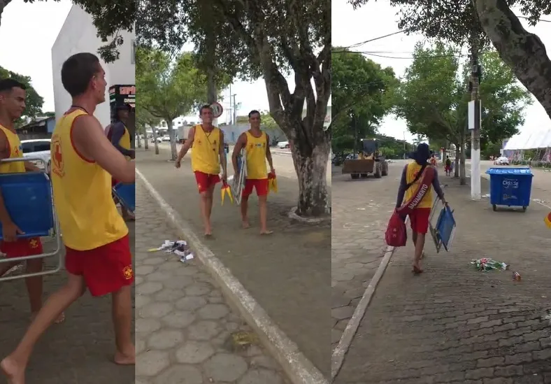 E lá vão eles, os guarda-vidas na Praia do Pontal do Ipiranga. Confira dicas de segurança