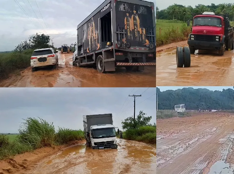 Estrada de Regência, Linhares. Carros quebrados e ônibus “nem está passando”, disse morador
