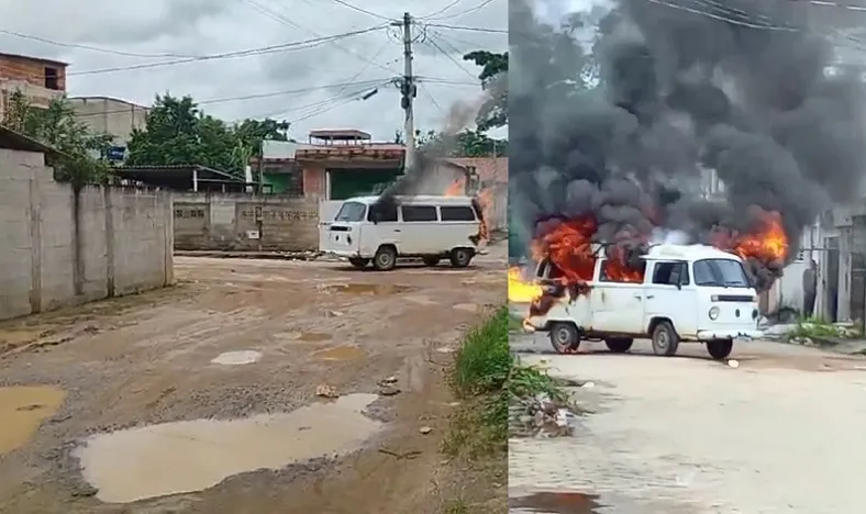 Kombi pega fogo em via pública no Bebedouro, Linhares