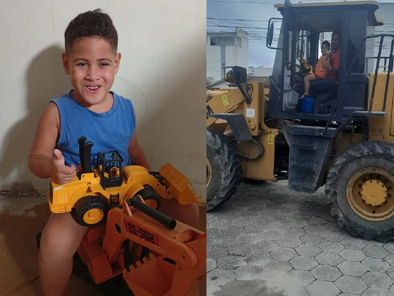 Garotinho realiza sonho na “máquina grandona” e pai vai às lagrimas em Linhares