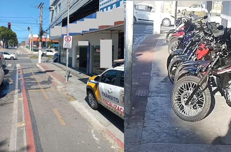 Loja retira motos da calçada após denúncia de leitor em Linhares. Adefil intercedeu