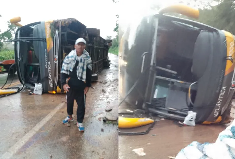 Ônibus que saiu do ES, incluindo Linhares, tomba perto de BH