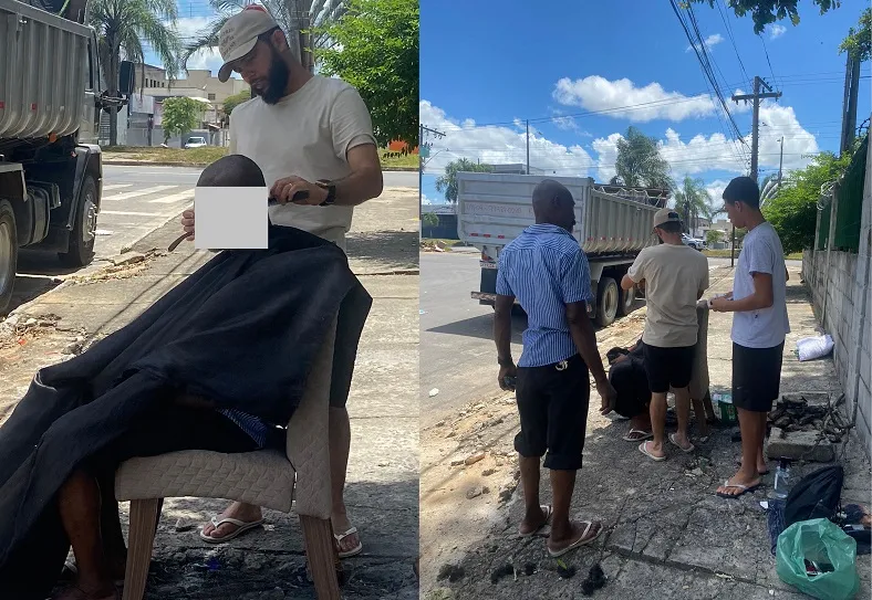 Vereador é flagrado “dando um trato” nos cabelos e barbas de moradores de rua em Linhares