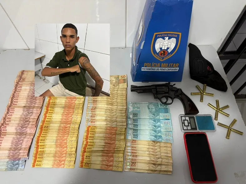 Mensagem do tráfico no celular, arma e dinheirama apreendidos em Sooretama. 1 detido