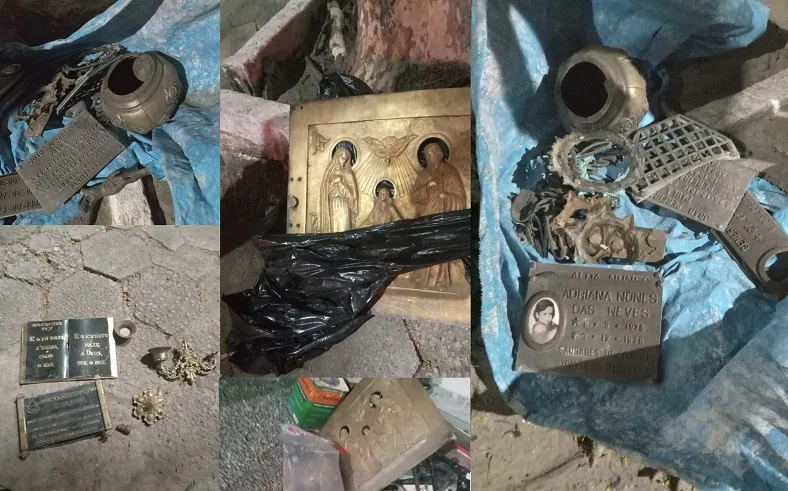 Larápios furtam esculturas e até placas identificatórias em cemitério de Linhares