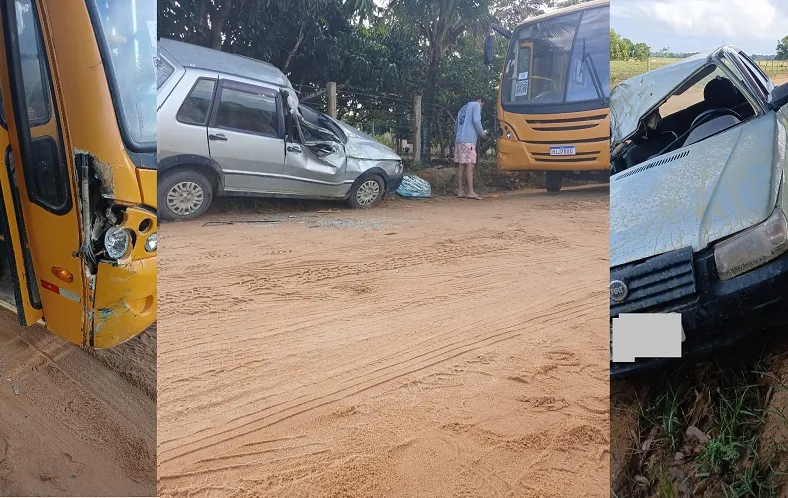 Acidente entre ônibus escolar e Uno na Estrada do Palhal, Linhares. Teve ferido