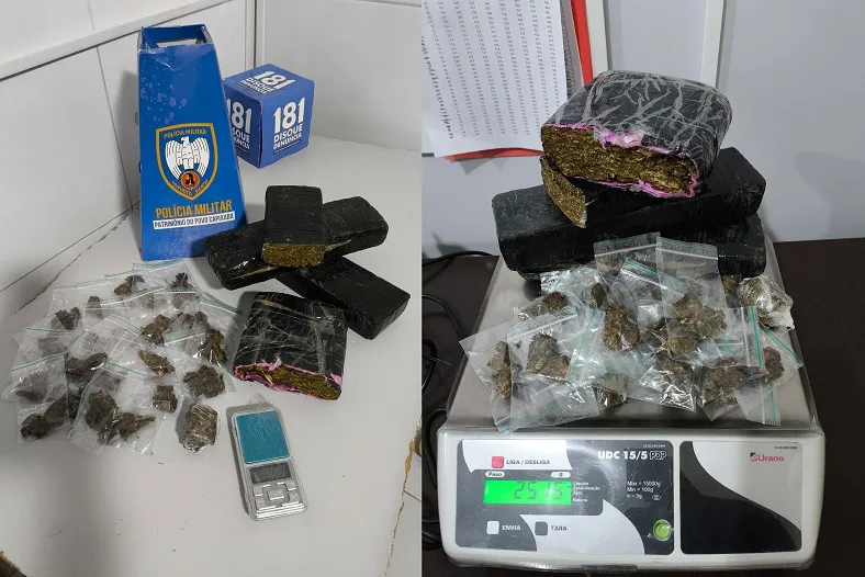 Traficante em desespero e tabletões de maconha apreendidos no Santa Cruz, Linhares