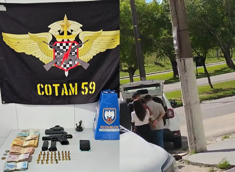 Homem é algemado em ação da PM em Linhares. Arma, drogas, dinheiro e munições apreendidos