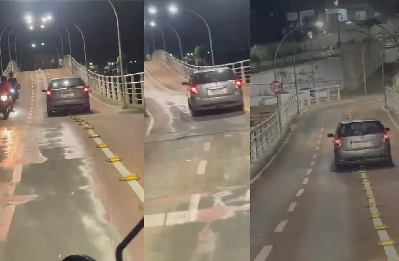 Pode não: Carro na passarela de pedestres, ciclistas e motociclistas em Linhares