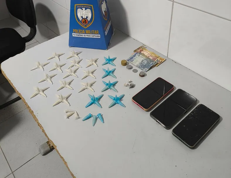Flagra de venda de drogas, detenção e apreensão em Linhares. Mulher ameaçou os PMs