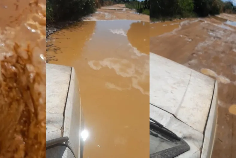 Leitora mostra Estrada do Palhal e diz: “Qualquer chuvinha a estrada fica assim”
