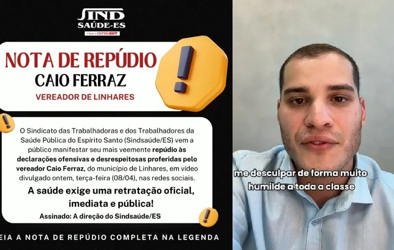 Sindsaúde emite nota de repúdio contra fala de vereador de Linhares. Edil se desculpa