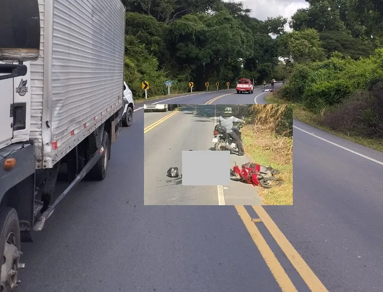 Biz x Caminhão-baú: Colisão com morte marca o sábado em Linhares