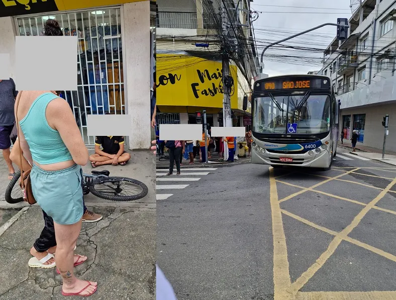 Ciclista desce ladeira na contramão e bate em ônibus parado no sinal em Linhares