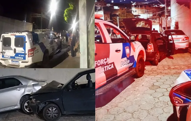 Perseguição policial acaba “sobrando” para carro estacionado em Linhares