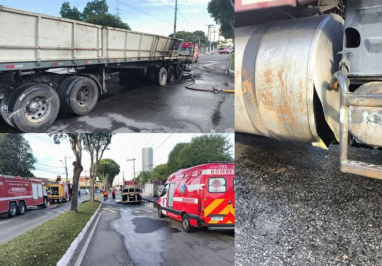 Caminhão pega fogo na principal avenida do Aviso, em Linhares
