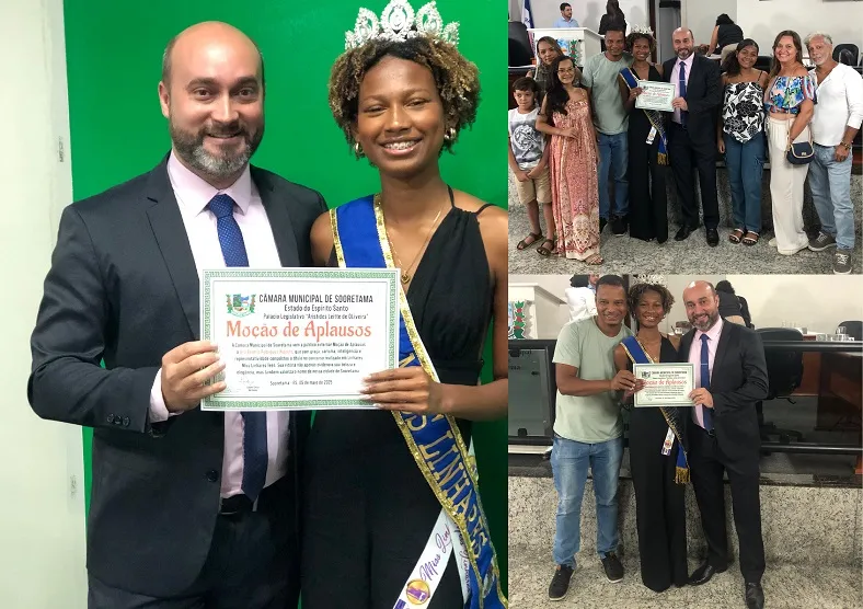 Sooretama aplaude Ana Beatriz na Câmara Municipal. Ela venceu o Miss Linhares 2025
