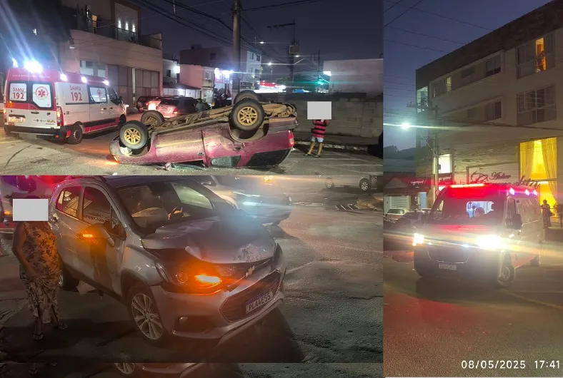 Carro capota após colisão no bairro Conceição, Linhares