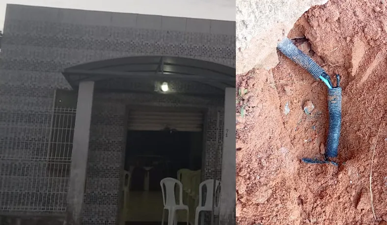 Fios de energia cortados e placa de igreja evangélica arrancada em Linhares