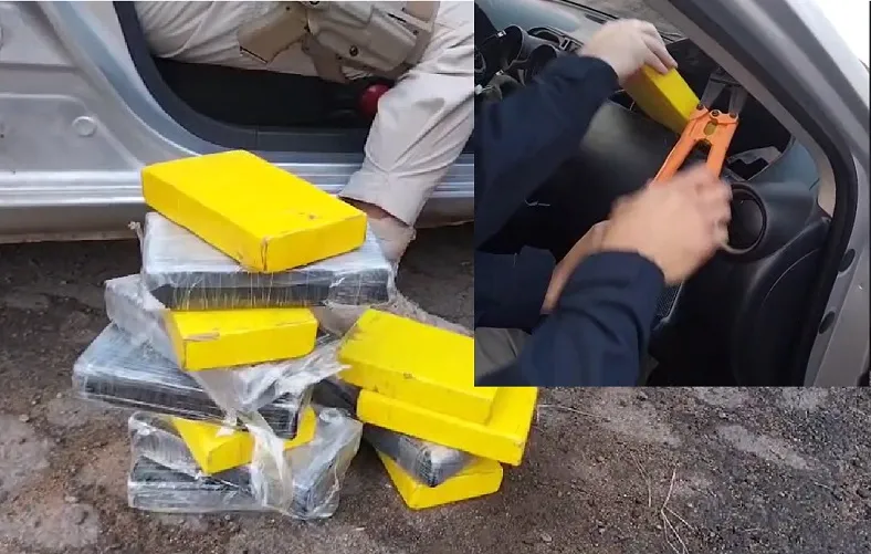 Tabletões de cocaína “brotam” de painel de Nissan Versa abordado pela PRF na Serra