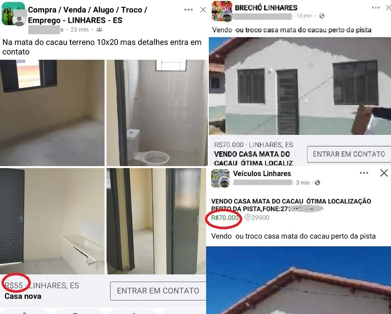 Anúncios (e golpes) sobre casas no Mata do Cacau chamam a atenção em Linhares