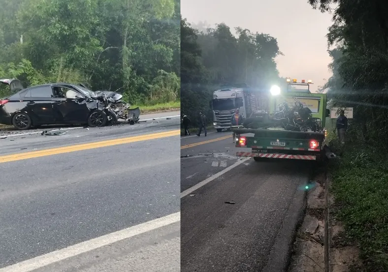 Acidente com vítimas na BR-101, em Sooretama. Carro x moto