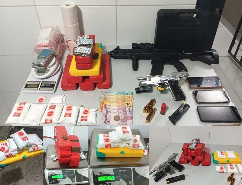 Interlagos: Mais de 5kg de drogas e armas apreendidos. Casal de namorados foi parar na delegacia de Linhares