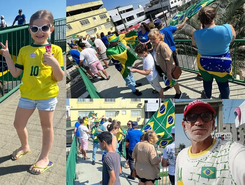 Manifestação verde e amarela chama a atenção na Passarela do Estadual em Linhares