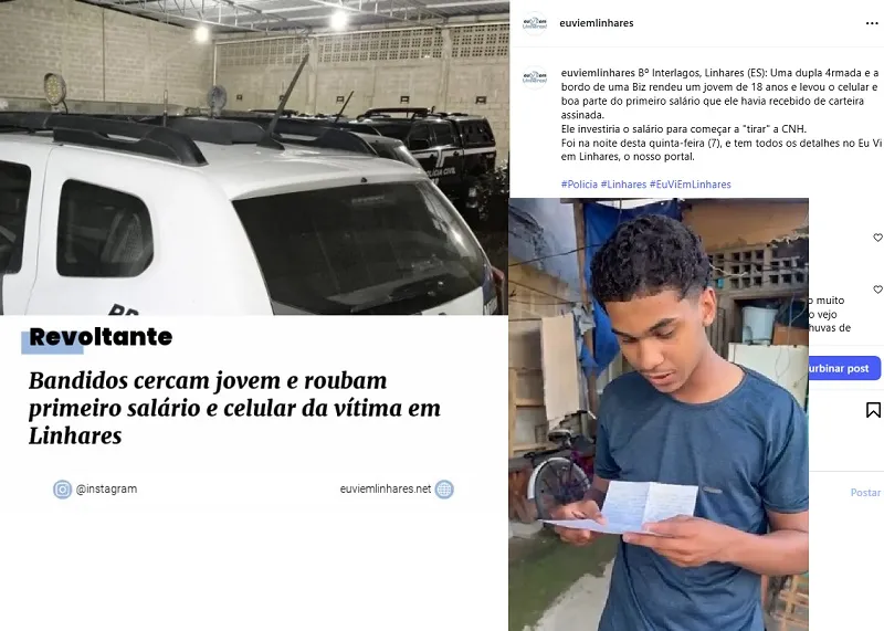 Leitores presenteiam jovem assaltado em Linhares: Celular e dinheiro