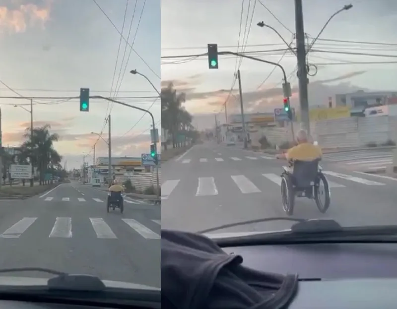 Cadeira de rodas na BR-101 em Linhares. “70 por hora”, diz leitor