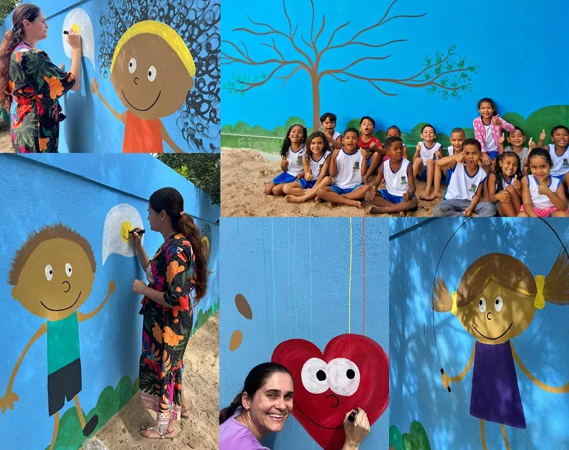 Professora de Linhares transforma muro de escola em verdadeiras obras de arte