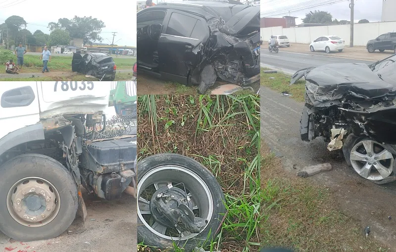Acidente na BR-101, Linhares. Impacto fez pneu do carro se soltar